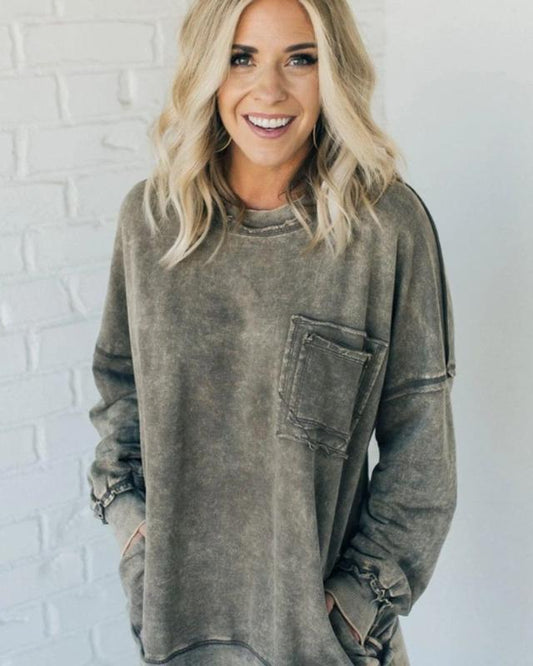 Scarlet | French terry acid wash sweater