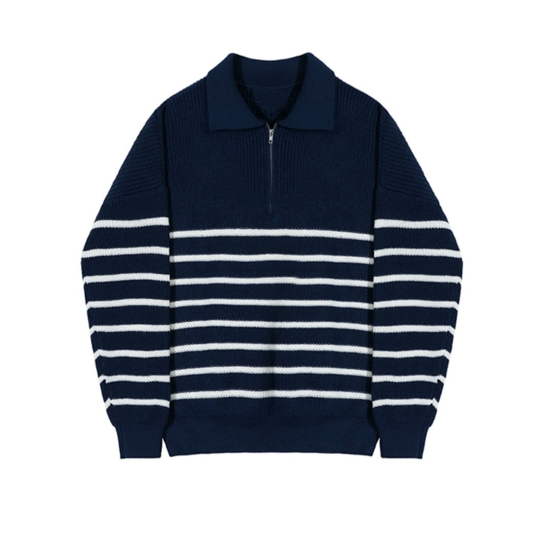 Striped Knit Half-Zip Sweater