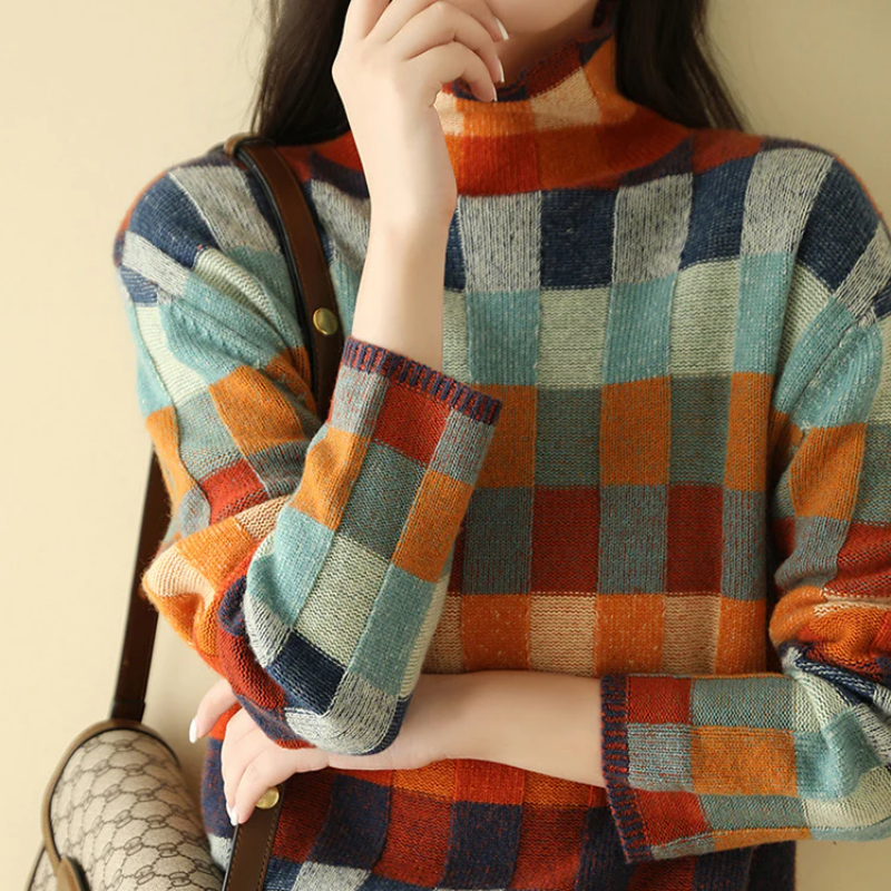 Carys - Patchwork cashmere couture turtleneck sweater